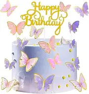 100Pcs Butterfly Cake Topper, Butterfly Cupcake Topper, Butterfly Cake Decorations, Cake Topper, Birthday Anniversary Decor, Party Decorations for Women Girls, Mixed Size (Pink Purple Gold)