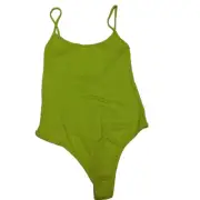 Original American Apparel Sz: M Low back Thong Bodysuit Florescent Green USA