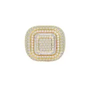 7.43ct Round & Baguette Moissanite Mens Raised Cushion Ring 14k Gold Plated