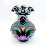 早期 古董 藝術 FENTON ART GLASS 絢彩黑曜 玻璃花器 CARNIVAL VASE