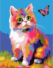 feelive Cat Painting by Numbers Adults, DIY Butterfly Paint by Numbers Hand Painted Oil Painting Canvas Kits with Brushes and Acrylic Paint for Home Wall Decoration 30 x 40 cm