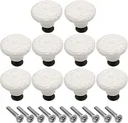 10Pcs Ceramic Door Handle Knobs Drawer Cabinet Cupboard Wardrobe Knobs Modern Furniture Hardware Decorated Knobs Single Hole Pulls with Mounting Screws,White