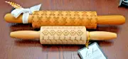 SET of 2-Christmas Wooden Rolling Pin Engraved Embossing Cookies Baking Kitchen