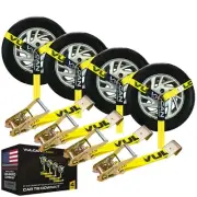 VULCAN Car Tie Down with Flat Hooks - Lasso Style - 2 Inch x 96 Inch - 4 Pack...