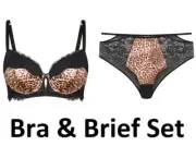 CITY CHIC Bra 18E / 40E & Brief 16 /S Set PLUS SIZE Mimi Leopard Print Black