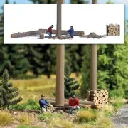 Busch # 7973 Tree Cutters - Action Set 2 Lumberjacks, Saw, Woodpile, Logs, HO