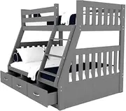 Solid Pine Timber Storage Triple Bunk Bed Frame Wooden Kids Bedroom Furniture