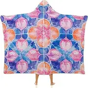 [Ausinbed] Moroccan Style Wearable Cloak Hooded Blanket Fleece Hooded Robe Cloak Arctic Velvet Warm Throw Quilt Poncho Soft Nap Blanket Novelty Blanket Air Conditioning Blanket,50"x60"