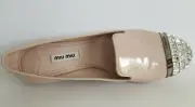 MIU MIU AMAZING NUDE PATENT CRYSTAL CAP TOE Smoking Slipper EU 37.5 I LOVE SHOES