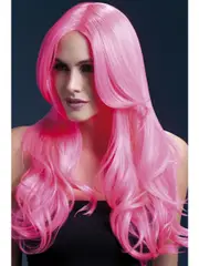 Khloe Neon Pink Womens Deluxe Wavy Fashion Wig