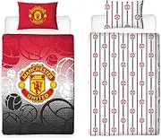 Manchester United FC Official Single Duvet Cover Set, Crest Design | Red Reversible 2 Sided Football Bedding Cover Official Merchandise Including Matching Pillow Case