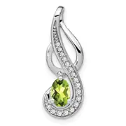 14k White Gold Peridot and Real Diamond Swirl Pendant