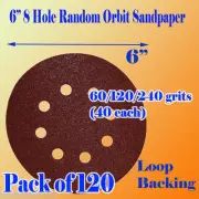 120x 6" 8 Hole 60 120 240 Grit Sand Disc Hook and Loop Sander Sheet Sandpaper