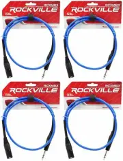 4 Rockville RCXMB3-BL Blue 3' Male REAN XLR to 1/4'' TRS Balanced Cables