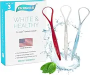Dr. Nick’s White & Healthy Tongue Scraper (3 pack), Dentist Designed to Cure Bad Breath, Easy to Use Plastic Tounge Scraper Cleaner Maintains Oral Care for Adults (Red White & Blue)
