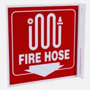 Fire Hose Wall-Projecting L-Sign w/ Icon and Down Arrow