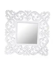 Hand Carved White Antique Rectangle Wall Mirror, Decorative Wall Mirror with
