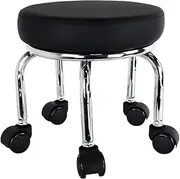 [WKWKER] Modern Roller Seat PU Leather Low Round Rolling Stool 360° Swivel Small Stool with Universal Caster Wheels Foot Stool for Home Office Garage Shop Fitness Sport H：12.4" （Black）