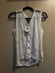 NWT Sanctuary Women’s White Sleeveless Collared Button Front Blouse Top Size L
