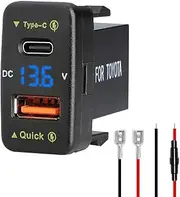 Levigo Car Charger Dual 18W USB PD+QC3.0 Fast Charge for Toyota, Type C USB Car Power Socket with LED Voltmeter Display, Compatible with 12/24V Cars(1.6 * 0.9inch)