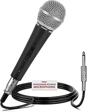 Pyle Professional Dynamic Vocal Microphone - Moving Coil Dynamic Cardioid Unidirectional Handheld Microphone with ON/OFF Switch Includes 15ft XLR Audio Cable to 1/4'' Audio Connection - PDMIC59
