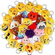 Dreampark Emoji Keychains, Mini Emoji Plush Party Favors for Kids Halloween Birthday Party Supplies, Carnival Prizes for Kids Treasure Box Bulk Toy Assortment 2" Set of 30