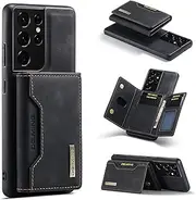 Wallet Case for Samsung Galaxy S21 Ultra, DG.MING Premium Leather Phone Case Back Cover Magnetic Detachable with Trifold Wallet Card Holder Pocket for Samsung Galaxy S21 Ultra (Black)