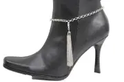 Women Western Boot Bracelet Silver Metal Chain Shoe Long Tassel Fringes Charm