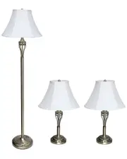 Lalia Home Perennial Roma Classic 3pc Metal Lamp Set (2 Table Lamps, 1 Floor Lamp)