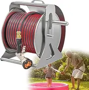 Metal Water Pipe Storage Stand Rack with 9 Spray Guns 180° Swiveling Garden Hose Reel for Outside Garden Yard Lawn Heavy Duty Rack + 40m Hose