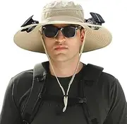 [Generic] Wide Brim Solar Fan Hat,Anti Uv Men Women Outdoor Fishing Hat,Ultralight Bucket Hat with Solar Power Fans,USB Charging