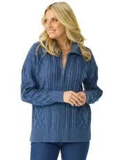 [Fella Hamilton] Watson Zip Merino Wool Sweater in Indigo