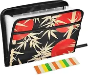 Quteprint 13 Pockets Expanding File Folder with Zipper Closure, Japanese Bamboo Moon Accordion File Folder with Sticky Labels, Letter Size A4 Papers Expandable File Document Organizer
