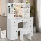 LED Lighted Dressing Table Set with Hollywood Mirror + Stool Vanity Make up Desk