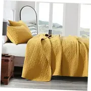 Quilt Set King Size Yellow, Classic Geometric Spots Stitched Pattern, Pre