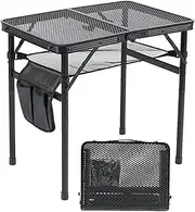 FORYUSE Folding Camping Table 60x40cm Portable Lightweight Height Adjustable Metal Mesh Desktop Bag Side-Pocket Carry Handle for Outdoor Picnic Grill BBQ Beach