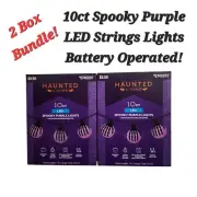 2) Spooky 7ft LED 10ct Skeleton Hand Purple String Lights Battery Timer