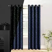TMLTCOR Blackout Curtains for Bedroom,Glow in The Dark Curtains Navy Blue Blackout Curtains for Living Room,Black Out Curtains 63 inches Long,52 Wide,2 Panels,Star