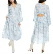 NWT Vince Blue and White Dahlia Floral Print Dress Romantic Cottage Core Size M