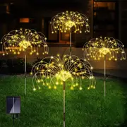 Solar Pathway Lights Waterproof Garden Solar 4-IN-1 Set Firework Lights with Remote 8 Modes 120 LED Starburst String Lights Christmas Fairy Light -Warm