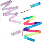 2pcs Dance Ribbons, 2m Kids Long Gymnastics Ribbon Twirling Ribbons Dancing Ribbon Streamers for Artistic Dance Training Party, with Ribbon Dancer Wand (Mixed Color+ Sparkling)