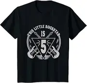 [X.Style] Kids Boys 5th Birthday Rockstar Tee Rock Music ds940 T-Shirt (S) Black