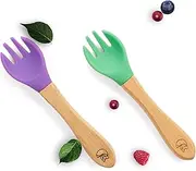 Kleiner Fuchs 2-Piece Children's Fork Set - Children's Cutlery from 1 Year Made of Bamboo with Gentle Silicone Attachment - Children's Cutlery Set, Children's Cutlery, Fork Set (Green/Purple)