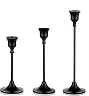 AIMALL Elegant Metal Candlestick Holders, Set of 3, Vintage Style Decor, Black and Gold Finish, Durable Iron Construction, Wedding, Christmas, Home Decor - Sizes 7.5in, 8.9in, 10in