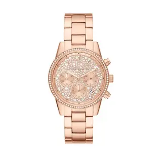 【Michael Kors 官方直營】Ritz 奢華鑲鑽三眼計時女錶 玫瑰金色不鏽鋼鍊帶 手錶 37MM MK7302