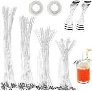 100 Pcs Extended Candle Wick, Candle Wicks,Candle Making Kit For Making Candles 25,30,35,40 cm(25 Each) With 2pcs Stainless Steel Wick Fixed Holder,200 Double-Sided Dots Stickers,For Diy Candle Making