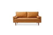 Design Square Designer Modern 2.5-Seater Faux Leather Sofa Wooden Legs - Brown
