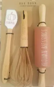 RAE DUNN FALL HOLIDAY 3 PIECE BAKING SET SPATULA WHISK ROLLING PIN NEW PACKAGE