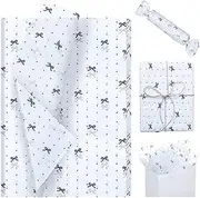 Pineraap 20 Sheets Black Bow Tissue Paper, Cute Bow Knot Dot Printed Gift Wrap Tissue Paper Large Decorative Art Paper for Gift Packing Birthday Wedding Party DIY Crafts, 19.7 x 27.6 Inch