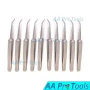10 Cross Lock Tweezers Angled Short Pointed Self Closing Reverse Action Forceps